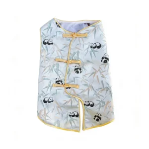 Cuddl Pets Luxury Tang Suit Vest, bamboo & panda jacquard, cross-front with frog buckle, Chinese Tang Suit