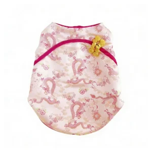 Cuddl Pets Pink Dragon Qipao, Satin jacquard fabric, sleeveless, Chinese Tang Suit inspired pet clothing