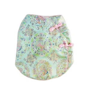 Cuddl Pets Playful Qipao, mint green satin jacquard, sleeveless, Traditional Chinese pet apparel