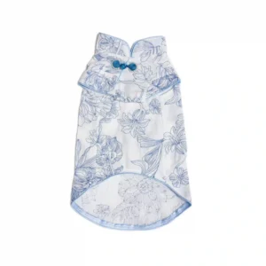 Blue & White Porcelain Pet Tang Suit Qipao, designed for Devon Rex cats, breathable and hypoallergenic, features authentic cultural elements for holiday and photo moments