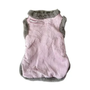 Grey Pink Faux Fur Pet Qipao Costume front detail