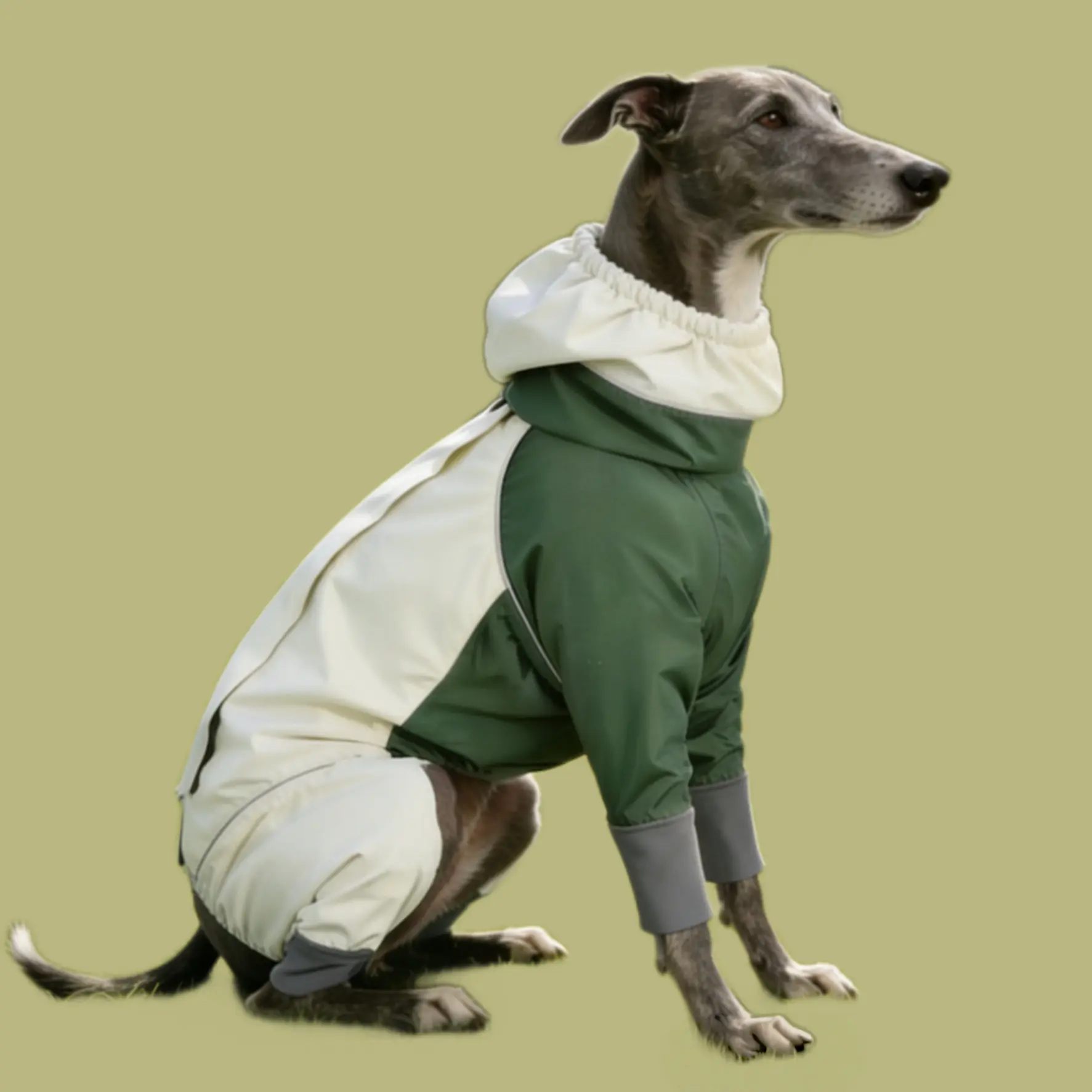 Dog wearing Green Cream Warm Pet Winter Coat