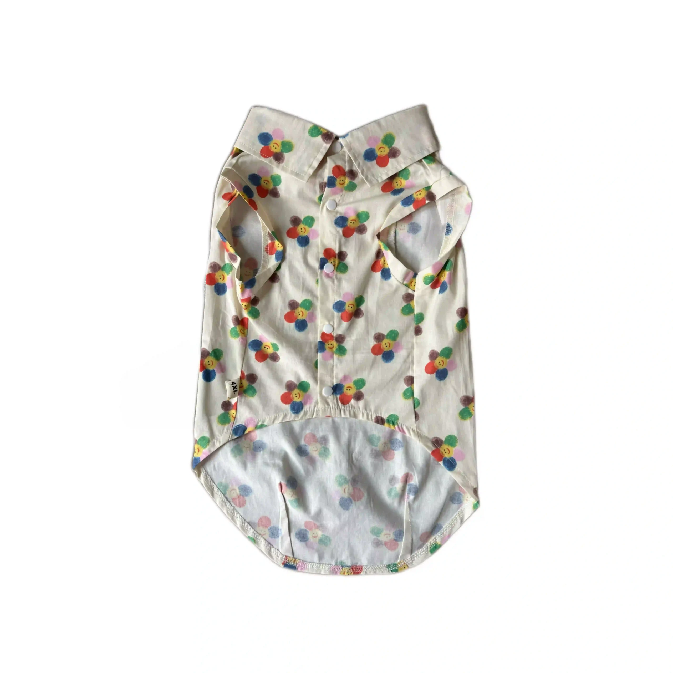 Front view of Vibrant Summer Pet Clothes cotton button-down