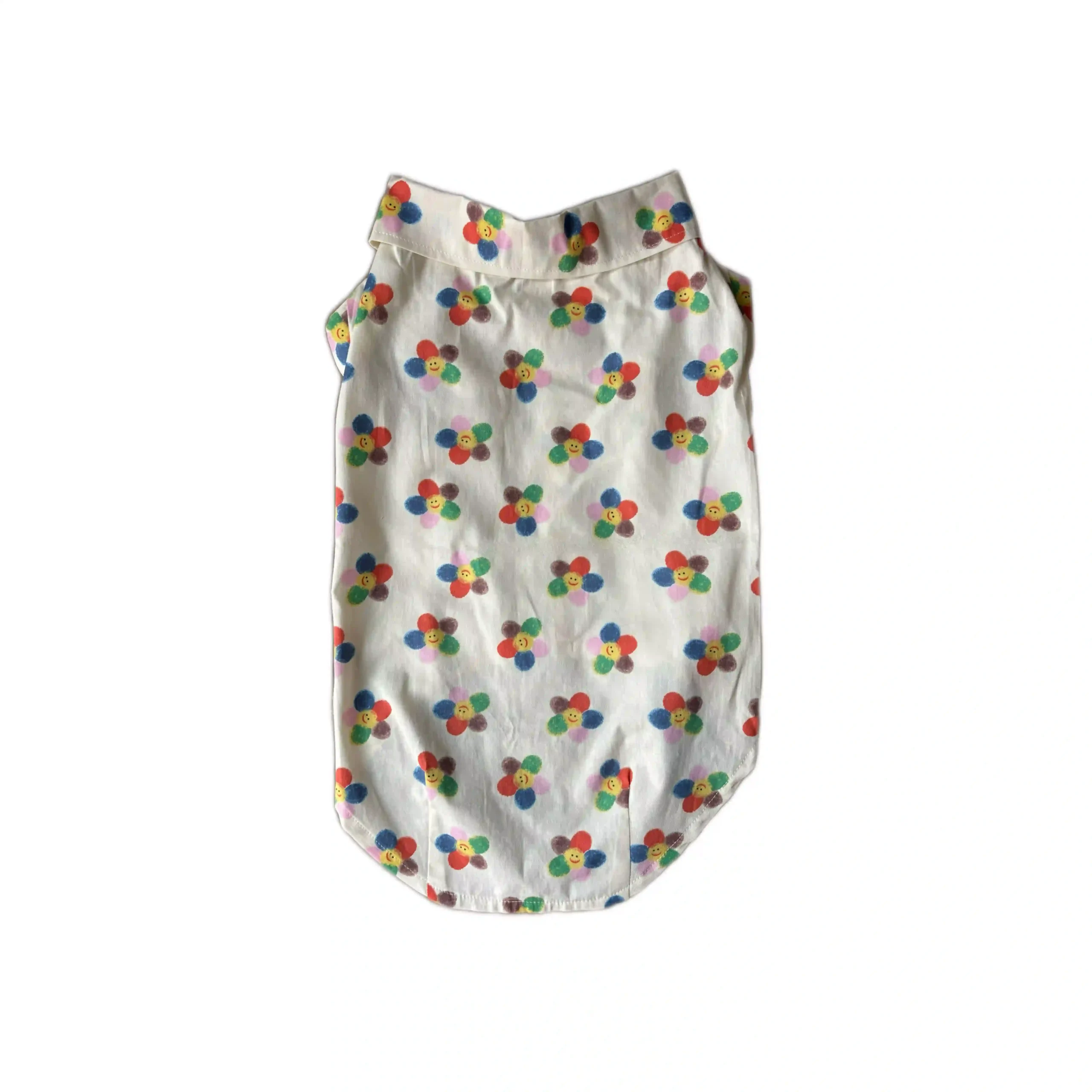 Smiling floral Vibrant Summer Pet Clothes cotton shirt back view