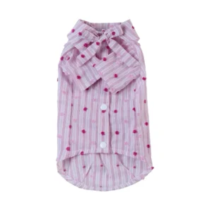 Front view of pink jacquard vibrant pet summer apparel shirt