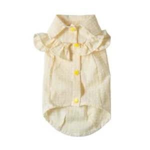 Front view of lemon yellow gingham dopamine style pet apparel shirt