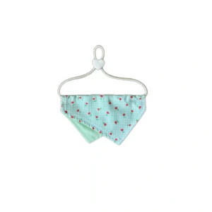 Flat lay view of mint green floral cheerful pet summer accessories bandana