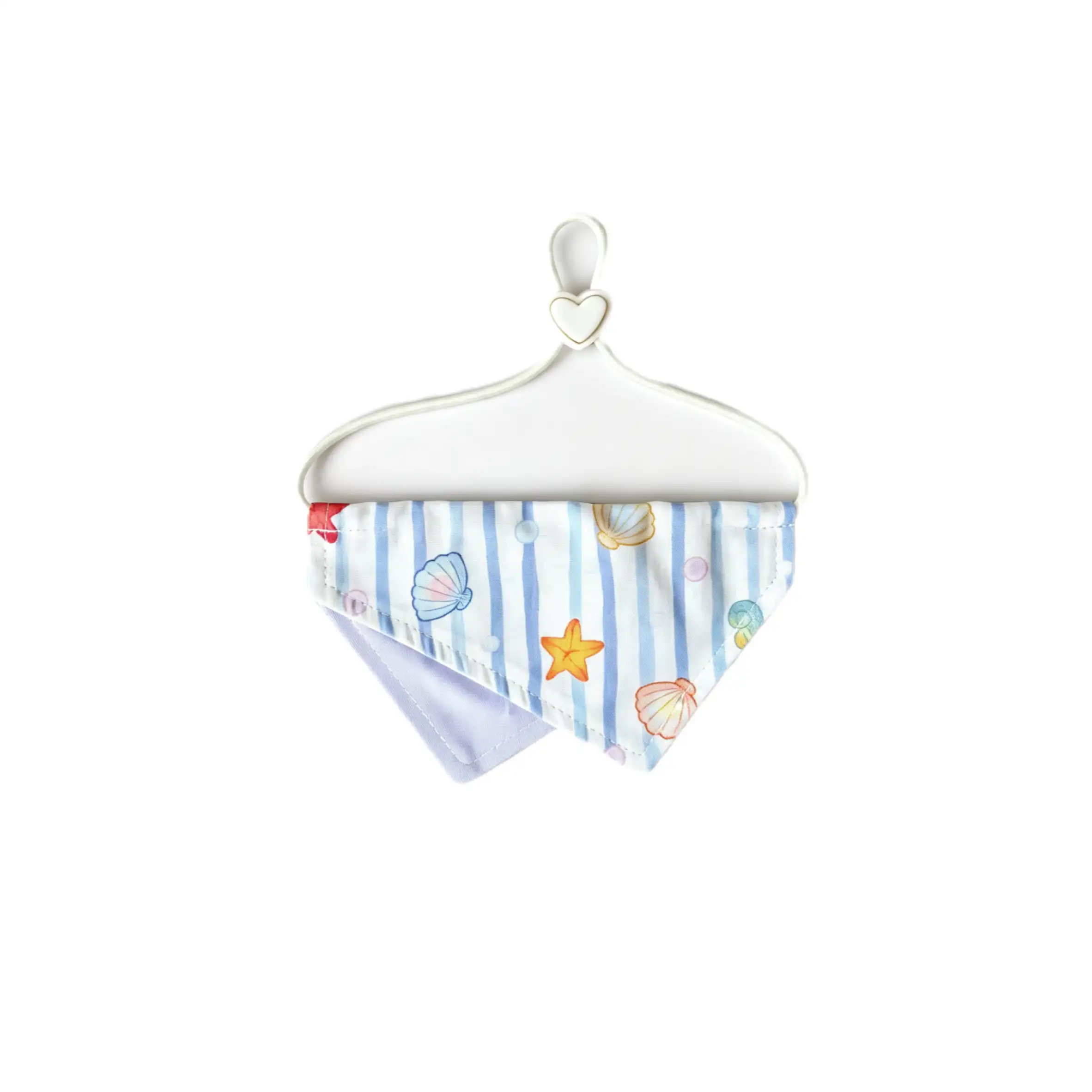 ocean-style-pet-summer-bandana-seashell-main Flat lay view of ocean style pet summer bandana with seashells and starfish