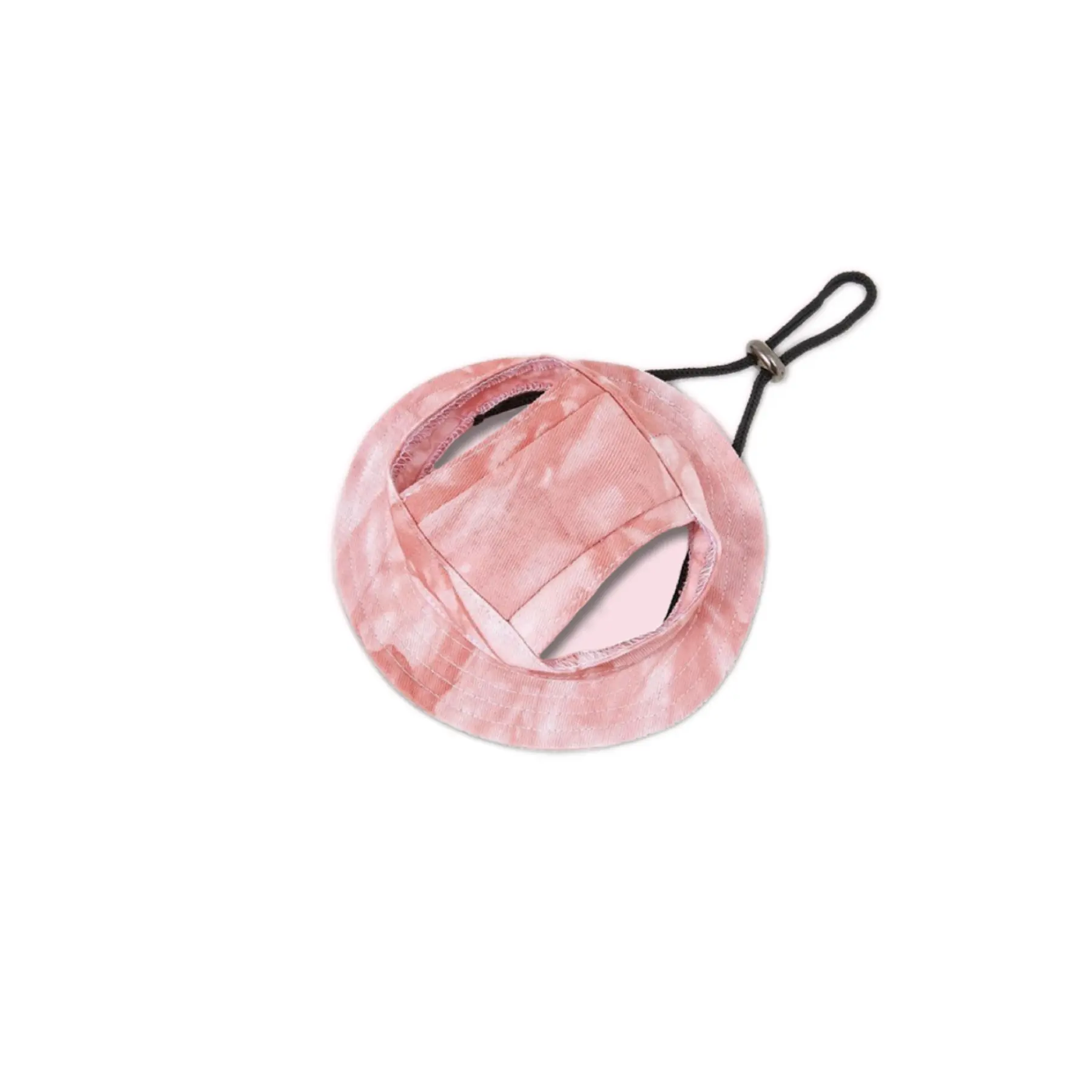 Flat lay view of pink tie-dye cat summer hat