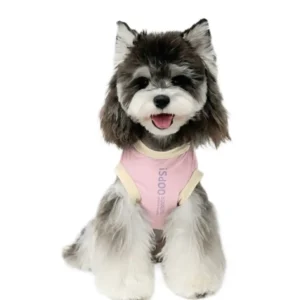 Standing pink and white Instant-Cooling Dog Vest on Schnauzer