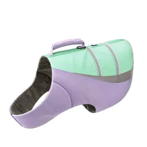 Purple and mint green Dog Life Vest for swimming with ergonomic PVC handle