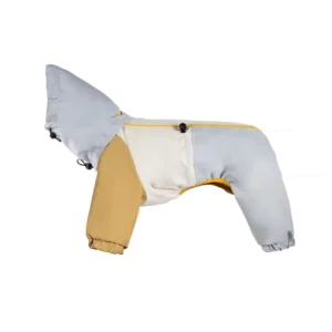 Water-resistant insulated dog snowsuit in Sand and Light Gray
