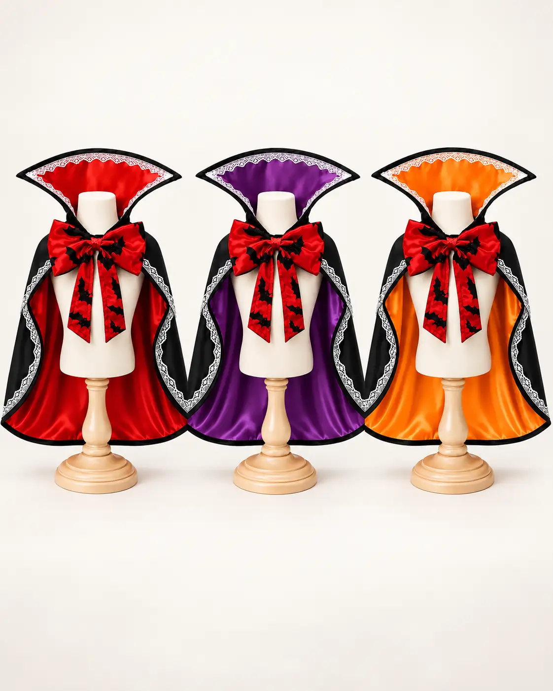 Red, purple and orange Halloween vampire dog cape color options