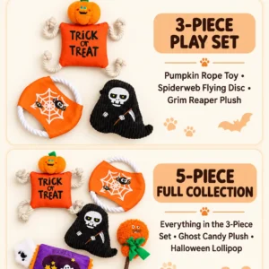 Comparison of the three-piece and five-piece Halloween dog toy sets