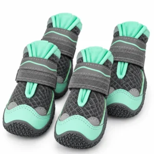 Mint green reflective dog boots with non-slip soles